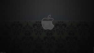 Apple標誌在深色六邊形和大馬士革圖案背景上。