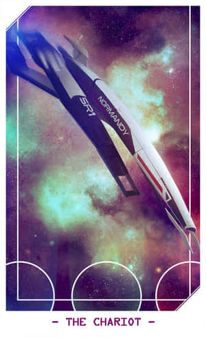 未來太空船 Normandy SR1 飛越色彩繽紛的宇宙雲層。 — Galaxy Tab A11 壁紙