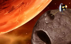 太空船環繞火星附近的小行星運行 — 太空美學 GIF 壁紙