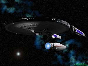 未來風格的星艦，帶有發光引擎，在佈滿星辰的星雲中飛行。 — Spacex GIF 壁紙