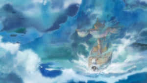 一艘船在風暴天空下與波濤洶湧的大海搏鬥。