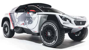 白色Peugeot拉力賽車，帶有Red Bull和BFGoodrich品牌，在白色攝影棚背景上。 — 火影忍者海報 壁紙