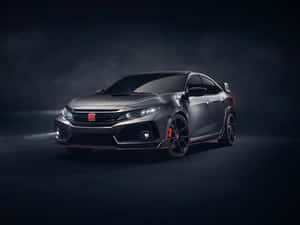 啞光灰色本田思域Type R，帶有紅色點綴，在煙霧瀰漫的黑暗工作室中。 — 4:3 壁紙