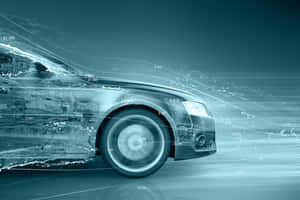 未來主義汽車在帶有發光數字的數位數據流中移動。 — 酷車 壁紙
