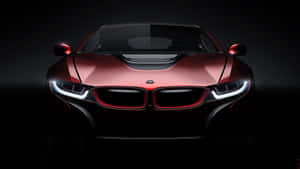 紅色BMW跑車在黑暗攝影棚中車頭燈發光 — 汽車 4K 壁紙