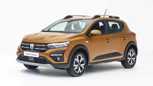 白色攝影棚背景上帶車頂行李架的青銅色Dacia Sandero Stepway SUV — 荼毘 GIF 壁紙