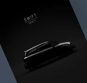 黑色 Swift Sport 汽車在攝影棚中，帶有發光點綴和極簡文字。 — 極簡美學 壁紙