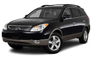 黑色現代Santa Fe SUV，帶有銀色飾邊和車頂行李架。 — 低飽和度 壁紙