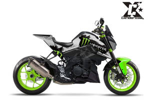 工作室拍攝的螢光綠與黑色Monster Energy運動電單車。 — 機車 壁紙