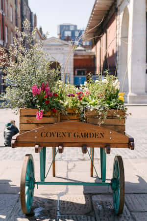 陽光明媚的街道上，復古Covent Garden花車載滿色彩繽紛的花朵。 — 小米18 Fold 壁紙
