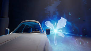 白色汽車 發光藍色魔法蝴蝶 黑暗森林 夜晚 — 森林 壁紙