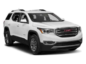 白色GMC Acadia SUV攝影棚拍攝，帶有鍍鉻細節和乾淨背景。 — 低飽和度 壁紙