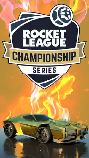 綠色和金色的Rocket League賽車，在冠軍標誌下後方有火焰。 — 火箭 GIF 壁紙