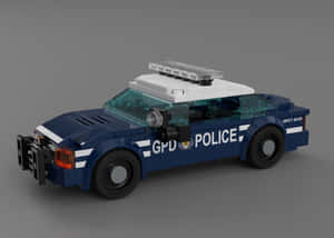 藍白相間的LEGO警車，配有透明車窗和車頂燈。 — 夜景城市 壁紙