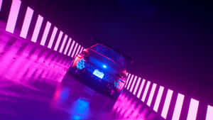 一輛發光的賽車在夜晚的霓虹隧道中飄移。 — 汽車 壁紙