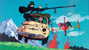 卡通汽車與飛機在山中追逐伴隨爆炸 — 惡魔城 壁紙
