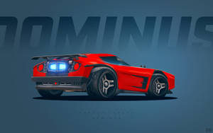 深藍色背景上帶有發光藍燈的紅色Rocket League Dominus賽車。 — 遊戲 壁紙
