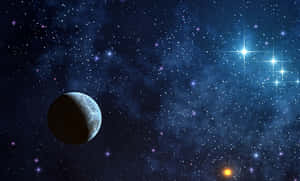 月亮漂浮在佈滿星辰的藍色星雲中，伴隨著閃爍的星星。 — 月色夜空 壁紙