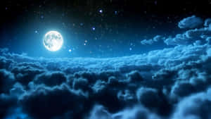 月亮在星空下的雲層上發光 — 夜景城市 壁紙