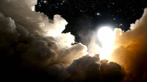 月亮在星空夜空中穿過雲層閃耀 — 唯美雲朵動態 壁紙