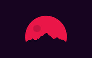 紅日落於山脈剪影後方，紫色背景。 — 極簡美學 壁紙