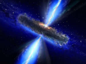 一個黑洞在繁星點點的宇宙背景下發出藍色噴流。 — 史詩 壁紙
