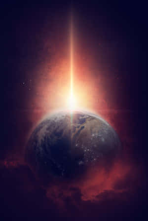 星球沐浴在輻射的宇宙光中，周圍環繞著紅色星雲。 — 小米Pad 9 Pro 壁紙
