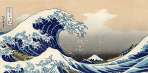 巨浪沖向小船，背景是富士山。 — 桌面美學 壁紙