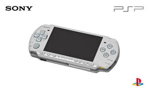 帶有按鈕和屏幕的銀色Sony PSP手提遊戲裝置。 — 灰色 GIF 壁紙
