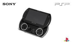 黑色Sony PSP遊戲裝置，帶有銀色飾邊和標誌，背景為白色。 — PlayStation GIF 壁紙