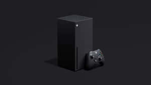 黑色Xbox Series X主機和控制器在深色背景上。 — 5120x2880 壁紙
