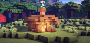 Minecraft森林中的一間木屋，煙囪冒著煙。 — 型格 Minecraft 壁紙