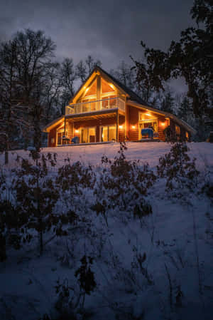 雪林中的溫暖小屋 — 冬日美學 壁紙