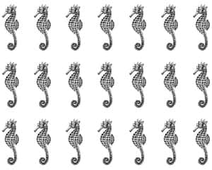 重複圖案的黑白海馬插圖網格。 — 5:4 壁紙