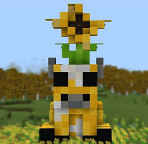 Minecraft牛頭頂向日葵在草地上 — 牛 壁紙