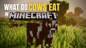 Minecraft草地上的像素化牛，帶有遊戲標題文字。 — 牛 壁紙