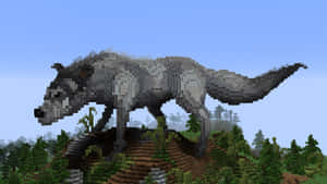 像素化的狼站在Minecraft風格森林的山丘上。 — 狼 壁紙