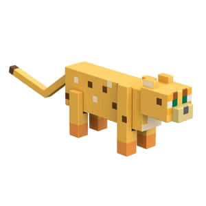 一個方塊狀的黃色貓咪玩具，帶有棕色斑點和綠色眼睛，採用Minecraft風格。 — 我的世界 壁紙