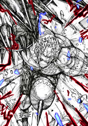一隻咆哮的動畫怪物，眼睛發光，周圍有能量爆發。 — Oppo Pad 5 Pro 壁紙