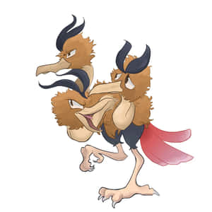 三頭卡通鳥，有角和紅色尾巴，動態站立 — 可愛寵物小精靈 壁紙