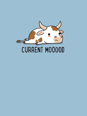 一隻躺著的卡通牛，帶有文字 'CURRENT MOOOOD'。 — Kindle 壁紙