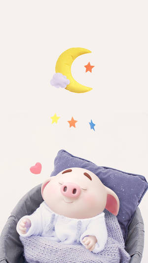在月亮和星星下的椅子上睡覺的卡通豬。 — 可愛豬 壁紙
