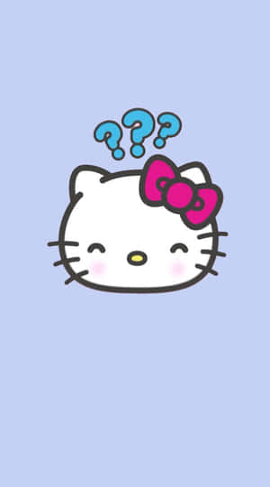 Hello Kitty 頭上戴著粉紅色蝴蝶結，上方有藍色問號，背景是淺藍色。 — Hello kitty 美學 GIF 壁紙