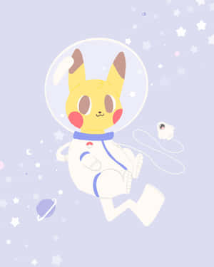 比卡超穿著太空衣在星星和白色小生物之間漂浮 — Apple Watch Ultra 壁紙