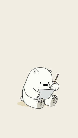 一隻卡通北極熊坐著用鉛筆在紙上畫畫。 — 北極熊 GIF 壁紙