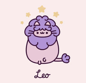 一隻頭頂有星星的紫色卡通獅子，標記為 Leo。 — 星座 壁紙