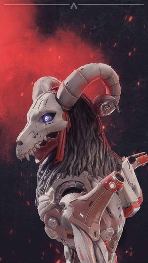 帶有發光眼睛和機械角的網絡公羊手持武器。 — 鬼滅之刃面具 壁紙