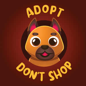 一隻大眼睛微笑的卡通狗，被「adopt don't shop」文字包圍。 — iPad (A16) 壁紙