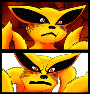 憤怒的動漫狐狸，紅眼睛和黑色標記，在兩個場景中。 — 可愛火影忍者 壁紙