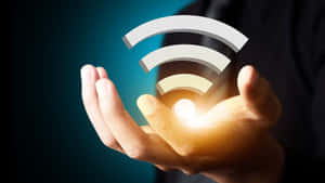 手托住發光WiFi標誌，深藍色背景 — 三葉宗介 壁紙